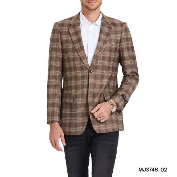 Camel Madras Notch Lapel Men's Jacket - Picture 3 of 3